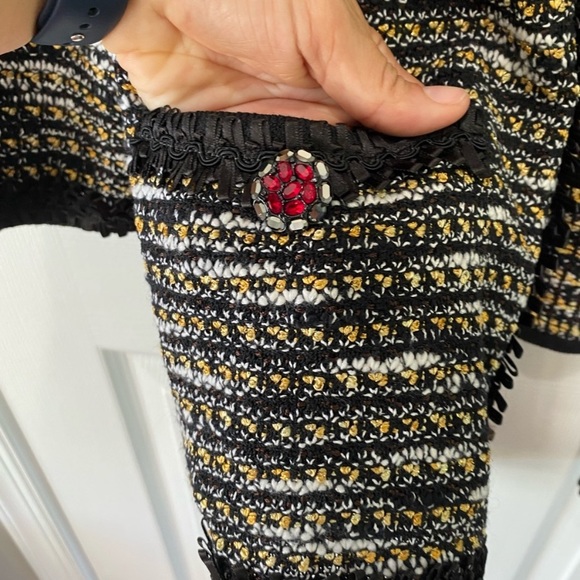 St John Couture Gold Black White Knit Open Jacket Ruby Stone Pocket Jewel - Picture 5 of 9